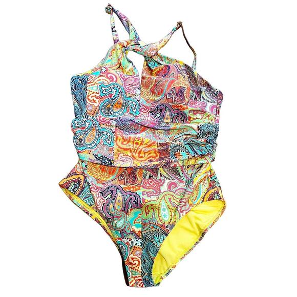 BLEU ROD BEATTIE One Piece Swimsuit Halter Paisley Multicolor Plus 14 NWT - Picture 3 of 8